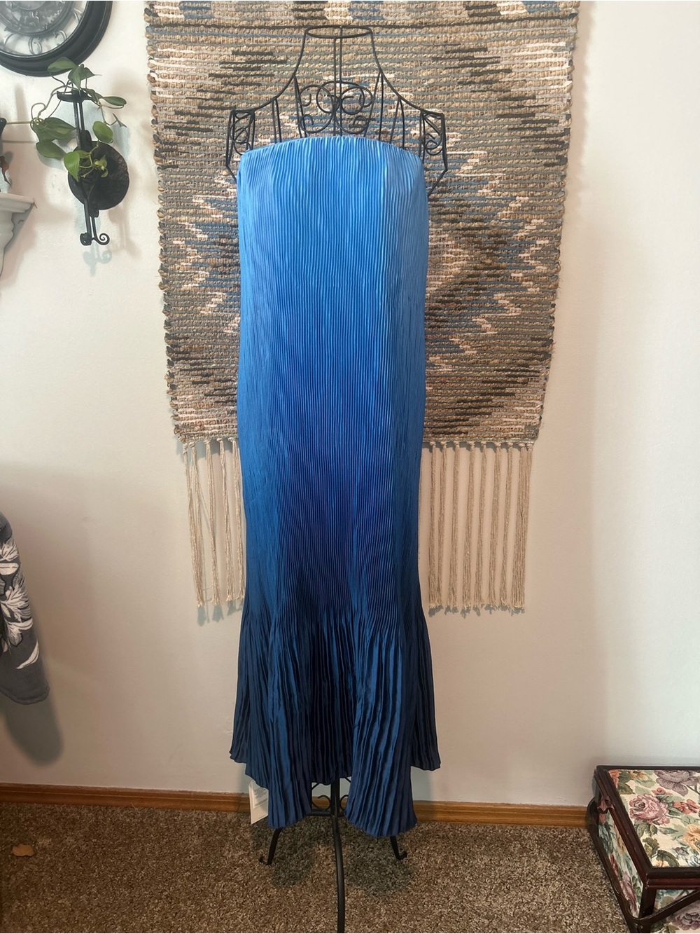 Abercrombie & Fitch Blue Ombre Pleated Strapless Dress